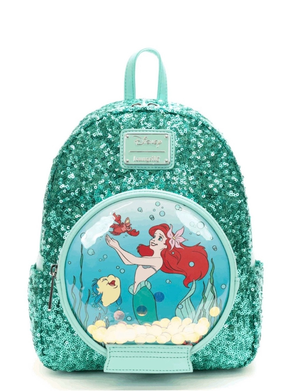 NWT RARE Loungefly Disney The Little Mermaid Snow Globe Sequin Mini Backpack.